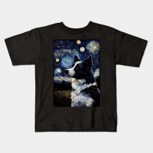 Border Collie Dog Starry Night Design Kids T-Shirt